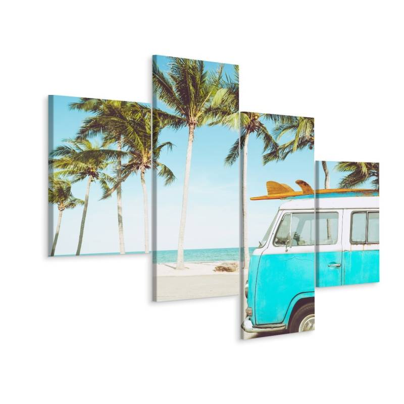 Obraz Wieloczęściowy Retro Samochód Na Plaży 3D