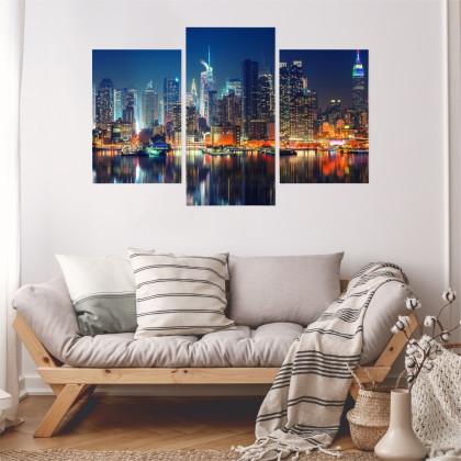 Obraz Wieloczęściowy Panoramiczny Widok Na Manhattan Nocą