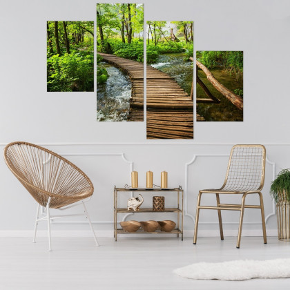Obraz Wieloczęściowy Drewniane Molo W Lesie
