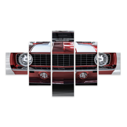 Obraz Wieloczęściowy Czerwony Muscle Car W Garażu