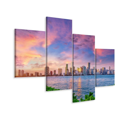 Obraz Wieloczęściowy Panorama Miami Podczas Zachodu Słońca