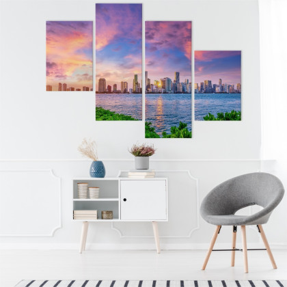 Obraz Wieloczęściowy Panorama Miami Podczas Zachodu Słońca