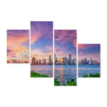 Obraz Wieloczęściowy Panorama Miami Podczas Zachodu Słońca