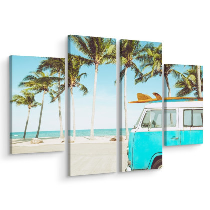 Obraz Wieloczęściowy Retro Samochód Na Plaży 3D