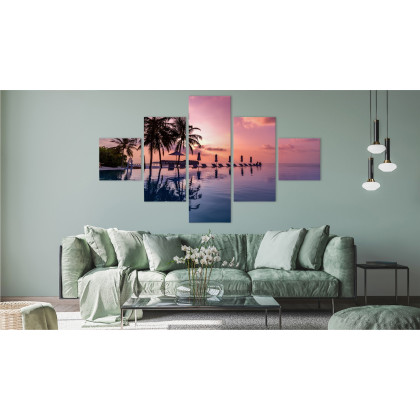 Obraz Wieloczęściowy Tropikalny Krajobraz O Zachodzie Słońca