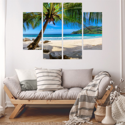 Obraz Wieloczęściowy Tropikalna Plaża Z Palmą 3D