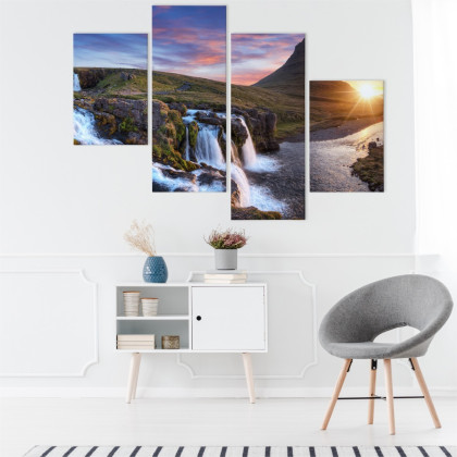 Obraz Wieloczęściowy Góra Kirkjufell Z Wodospadami