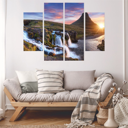 Obraz Wieloczęściowy Góra Kirkjufell Z Wodospadami