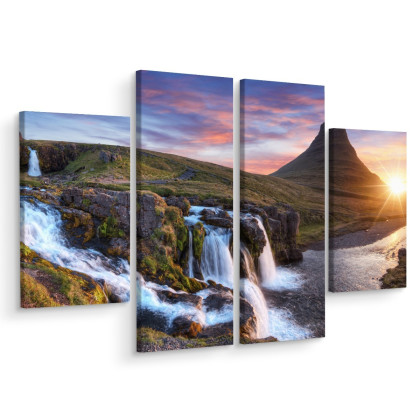 Obraz Wieloczęściowy Góra Kirkjufell Z Wodospadami