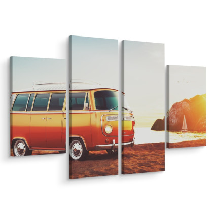 Obraz Wieloczęściowy Retro Samochód Na Plaży