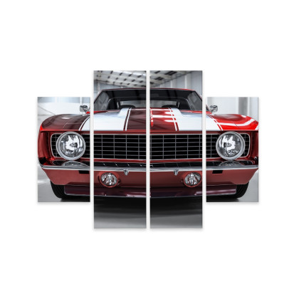 Obraz Wieloczęściowy Czerwony Muscle Car W Garażu
