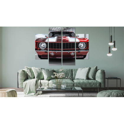 Obraz Wieloczęściowy Czerwony Muscle Car W Garażu