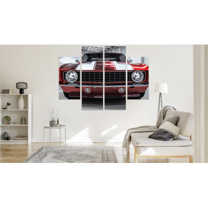 Obraz Wieloczęściowy Czerwony Muscle Car W Garażu