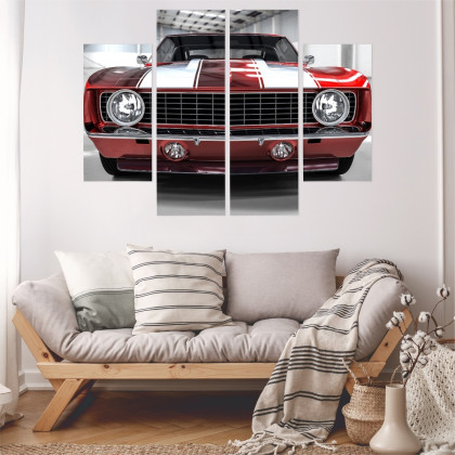Obraz Wieloczęściowy Czerwony Muscle Car W Garażu