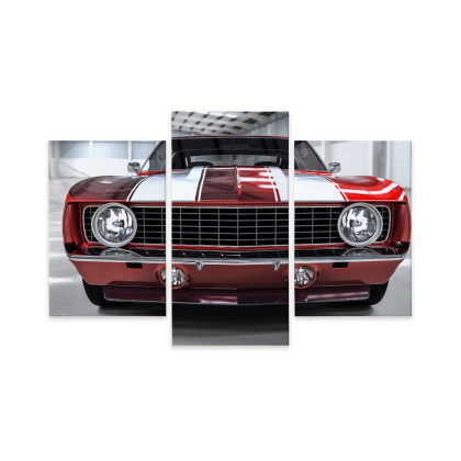Obraz Wieloczęściowy Czerwony Muscle Car W Garażu