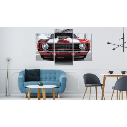 Obraz Wieloczęściowy Czerwony Muscle Car W Garażu