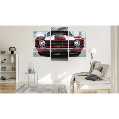 Obraz Wieloczęściowy Czerwony Muscle Car W Garażu