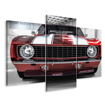 Obraz Wieloczęściowy Czerwony Muscle Car W Garażu
