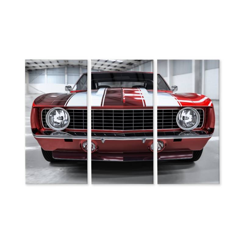 Obraz Wieloczęściowy Czerwony Muscle Car W Garażu