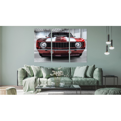 Obraz Wieloczęściowy Czerwony Muscle Car W Garażu