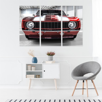 Obraz Wieloczęściowy Czerwony Muscle Car W Garażu