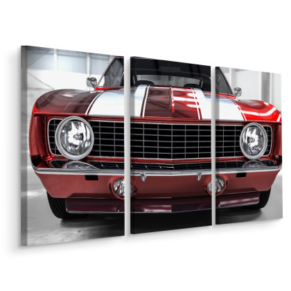 Obraz Wieloczęściowy Czerwony Muscle Car W Garażu