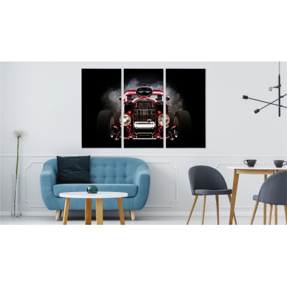 Obraz Wieloczęściowy Samochód Hot Rod Na Tle Dymu