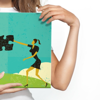 Obraz Na Płótnie Para Łącząca Puzzle W Stylu Vintage