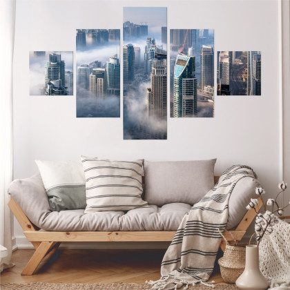 Obraz Wieloczęściowy Panorama Miasta Dubaj We Mgle
