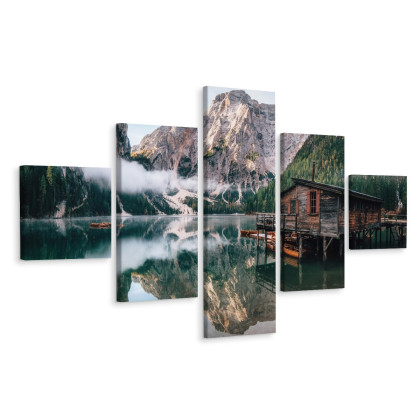 Obraz Wieloczęściowy Domek Nad Włoskim Jeziorem Braies 3D