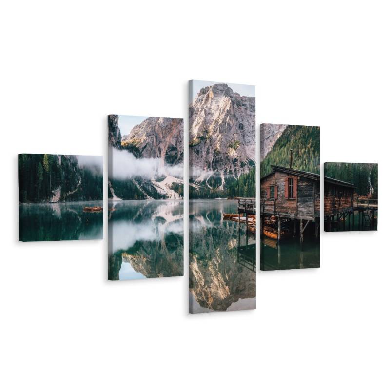 Obraz Wieloczęściowy Domek Nad Włoskim Jeziorem Braies 3D