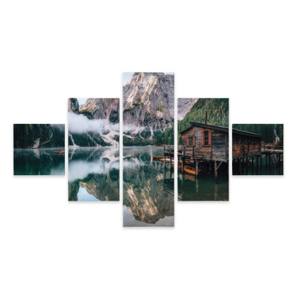 Obraz Wieloczęściowy Domek Nad Włoskim Jeziorem Braies 3D