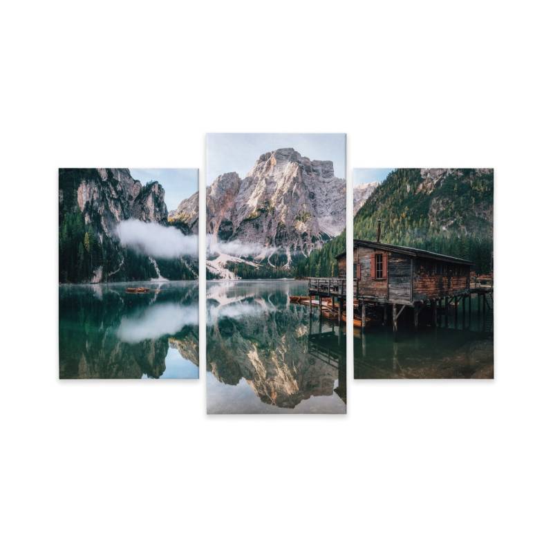 Obraz Wieloczęściowy Domek Nad Włoskim Jeziorem Braies 3D