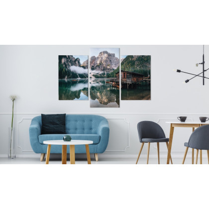 Obraz Wieloczęściowy Domek Nad Włoskim Jeziorem Braies 3D