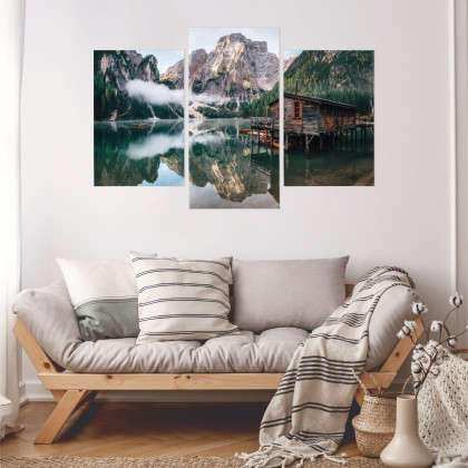 Obraz Wieloczęściowy Domek Nad Włoskim Jeziorem Braies 3D