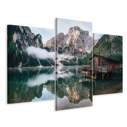 Obraz Wieloczęściowy Domek Nad Włoskim Jeziorem Braies 3D
