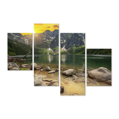 Obraz Wieloczęściowy Morskie Oko W Tatrach O Zachodzie Słońca 3D