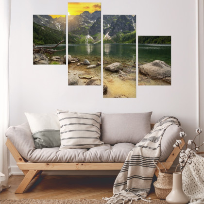 Obraz Wieloczęściowy Morskie Oko W Tatrach O Zachodzie Słońca 3D