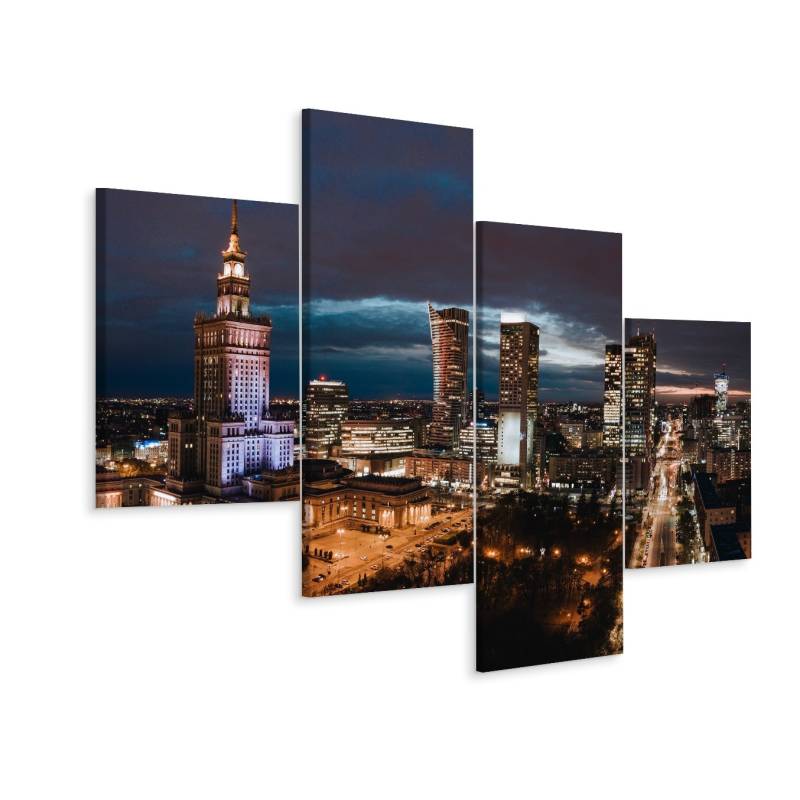 Obraz Wieloczęściowy Panorama Centrum Warszawy Nocą