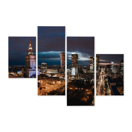 Obraz Wieloczęściowy Panorama Centrum Warszawy Nocą