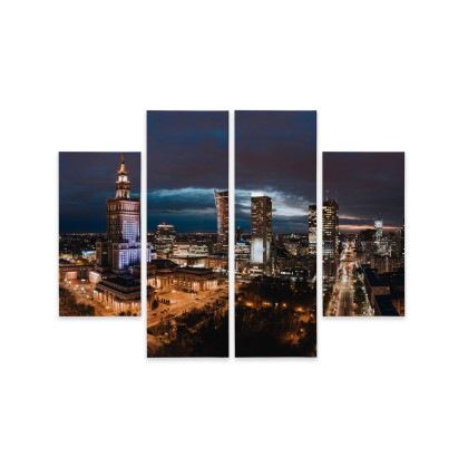 Obraz Wieloczęściowy Panorama Centrum Warszawy Nocą
