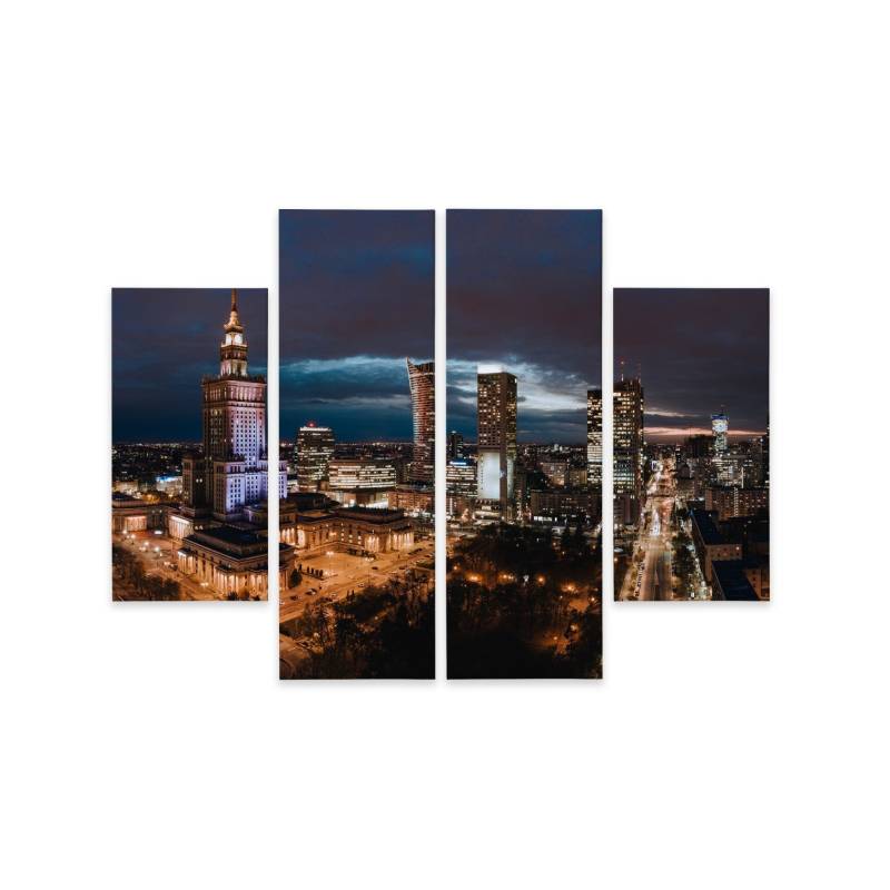 Obraz Wieloczęściowy Panorama Centrum Warszawy Nocą