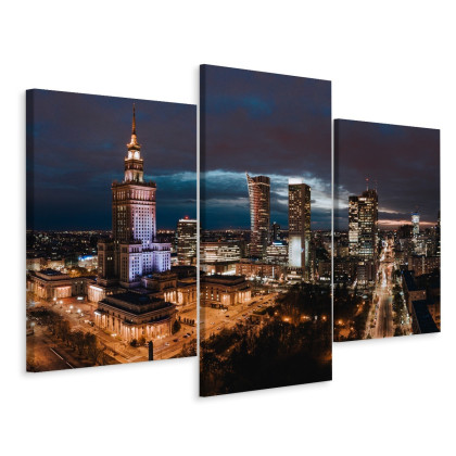 Obraz Wieloczęściowy Panorama Centrum Warszawy Nocą