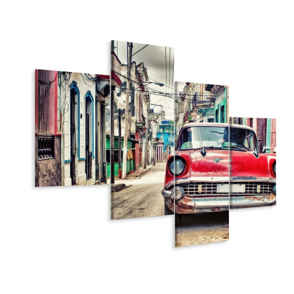 Obraz Wieloczęściowy Czerwony Samochód Chevroleta W Stylu Retro