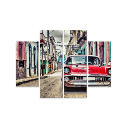 Obraz Wieloczęściowy Czerwony Samochód Chevroleta W Stylu Retro