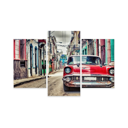 Obraz Wieloczęściowy Czerwony Samochód Chevroleta W Stylu Retro