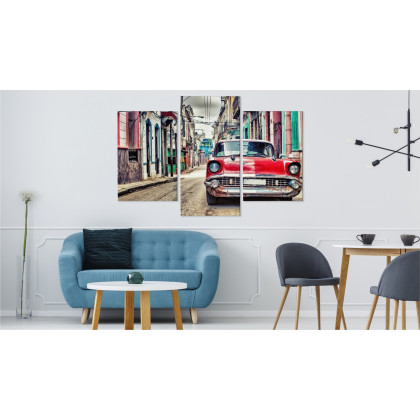 Obraz Wieloczęściowy Czerwony Samochód Chevroleta W Stylu Retro