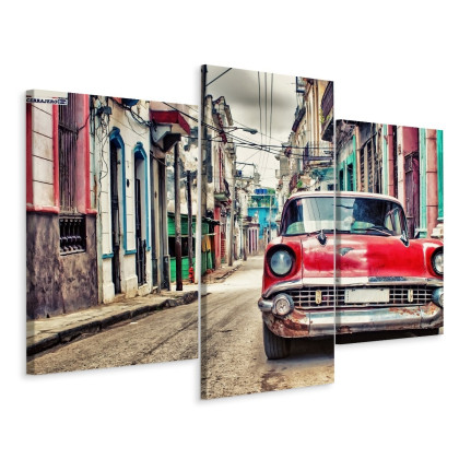 Obraz Wieloczęściowy Czerwony Samochód Chevroleta W Stylu Retro