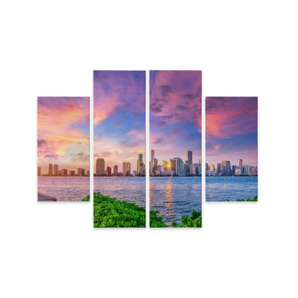 Obraz Wieloczęściowy Panorama Miami Podczas Zachodu Słońca