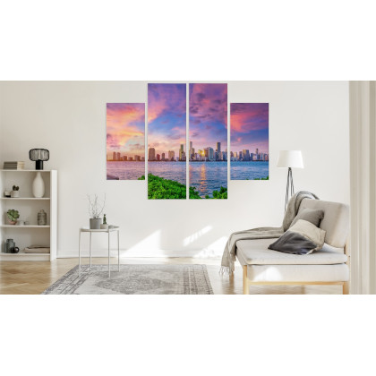 Obraz Wieloczęściowy Panorama Miami Podczas Zachodu Słońca
